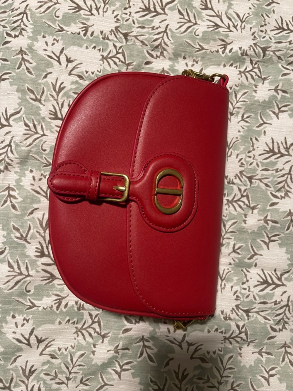 Red Leather Crossbody with Gold Buckle